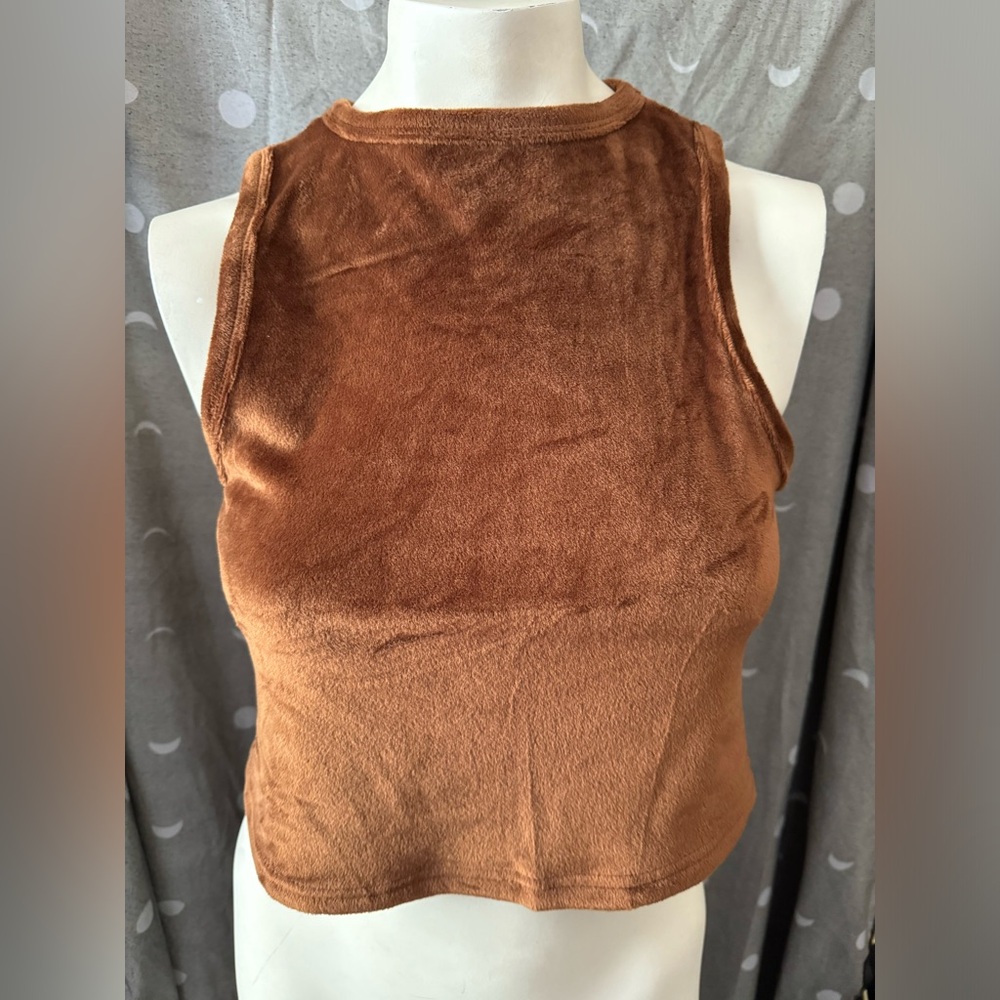 Copper/brown soft,velvet, furry, crop tank top